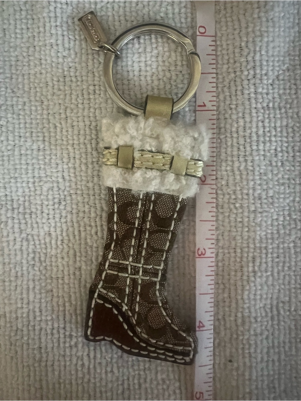 Boot Keychain with Shearling Accent - Brown and Cream - Picture 4 of 4